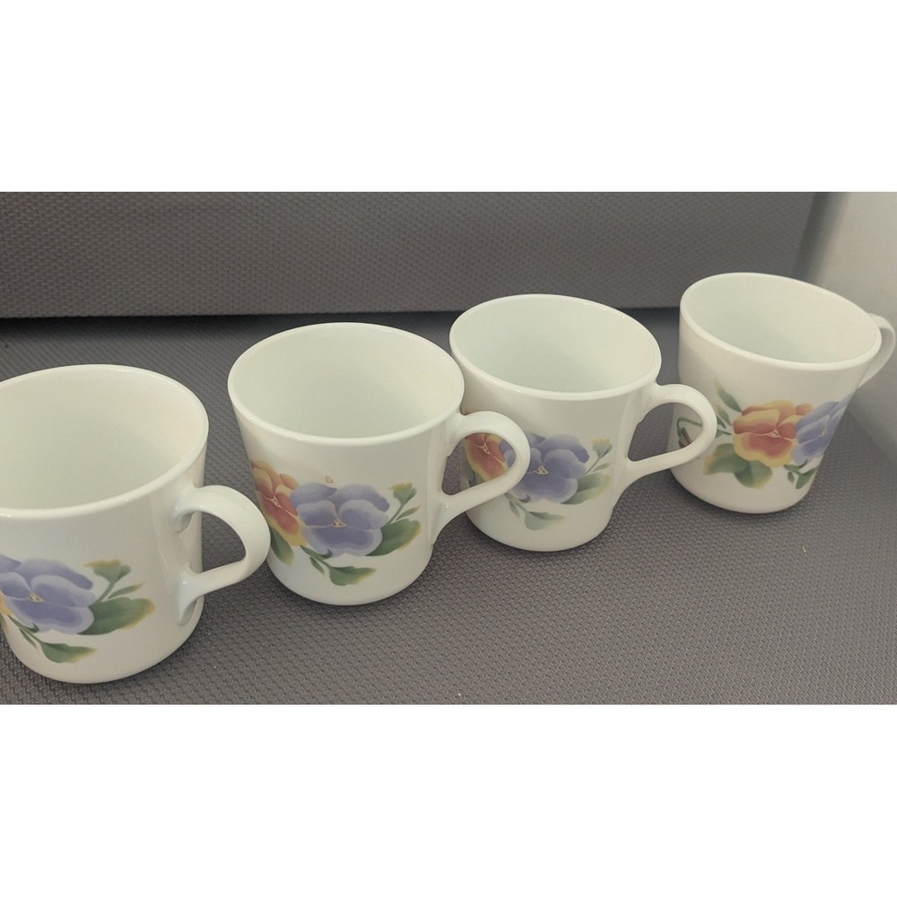 VTG Corelle Corning USA Summer Blush Pansy Floral Coffee Mug Set Cottagecore